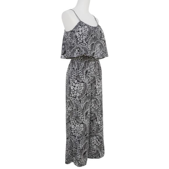 CeCe Floral Sleeveless Romper Size S Black White Adjustable Straps Maxi Side zip - Picture 1 of 16